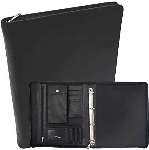 Safekeepers Konferenzmappe A4 mit Reißverschluss - Businessmappe - Ringbuch - Schreibmappe - Ledermappe A4 - Echt Rindleder - Handgefertigte Ledermappe - Laptopfach