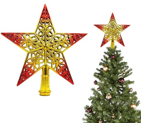 JIJICZ Weihnachtsbaumspitze Stern 20cm Vintage Leichte Kunststoff Hollow Out Weihnachts Dekoration Christbaumspitze Baumspitze Ideal Christmastide Dekor Weihnachtsbaum Topper Spitzen Deko