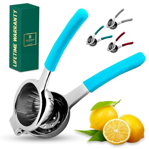 Bellemain Exprimidor de cítricos | Exprimidor de limón de metal | Exprimidor de lima y limón de acero inoxidable con asas de silicona | Exprimidor manual, exprimidor de cítricos, exprimidor de mano |