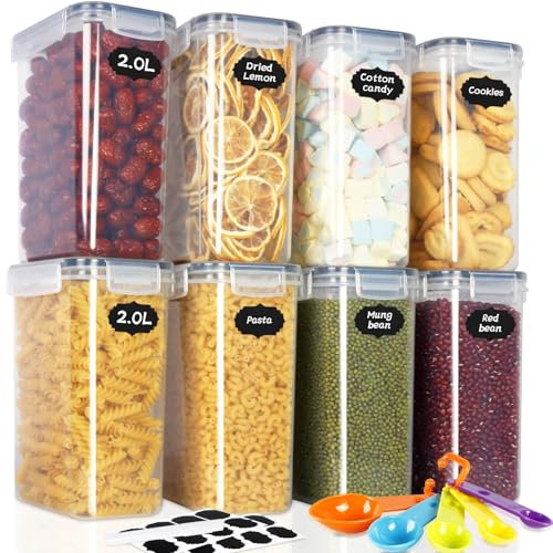 Cinnani 2L Vorratsdosen Set, Satz mit 8 Vorratsdosen mit Deckel Luftdicht, Müsli Schüttdose & Frischhaltedosen, BPA frei Aufbewahrungsbox Küche zur Aufbewahrung von Nudeln, Müsli, Reis, Mehl