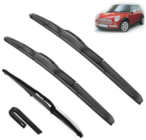 Rain wiper Front Rear Wiper Blades Kit Compatible with MINI Cooper R50 R53 2002-2006 Window Windscreen Windshield Fit U Hook Arm Delete Cover Refill, All-weather wiper blade (Color : Front Rear,