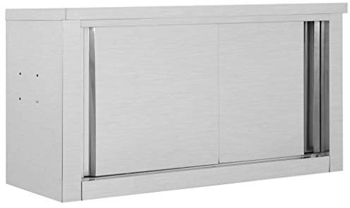 Rantry Küchenschrank mit Schiebetüren 90x40x50cm Edelstahl Hängeschrank Vitrine Aufbewahrung Schrank für Küche Wohnzimmer Büro Innenmöbel Lebensmittelaufbewahrung