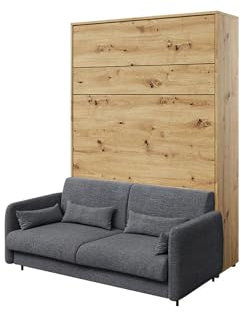 MEBLINI Schrankbett mit Sofa Bed Concept - Wandbett mit Lattenrost - Klappbett mit Schrank - Wandklappbett - Murphy Bed - BC-12-160x200cm Vertikal - Artisan Eiche/Dunkelgrau
