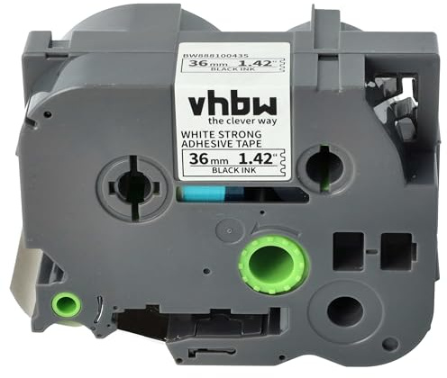 vhbw Schriftband-Kassette kompatibel mit Brother PT 9800PCN, D800W, E800W, P900 Etiketten-Drucker 8m x 36mm Schwarz auf Weiß, Extra Stark, Laminiert
