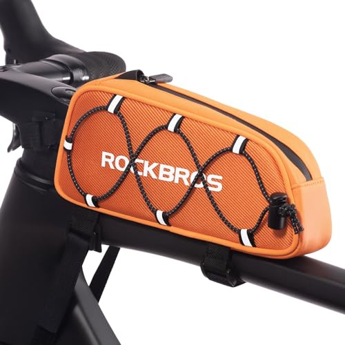 ROCKBROS Sacoche Cadre Vélo 1L/0,9L Sacoche Triangle Vélo Léger Mince Sac Avant VTT Gravel Résistant Compact Réfléchissant Cyclisme Scratch Découpable Portable Sangle Latérale Polyester Orange