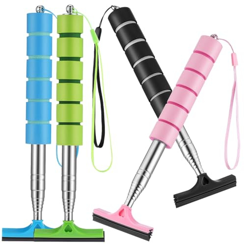 iplusmile Car Mirror Squeegee 4-Pack – Adjustable Telescopic Handle up to 38.5 Inches for Efficient Water Removal on Side Mirrors & Windshields – for Cars, Trucks, Boats, RVs