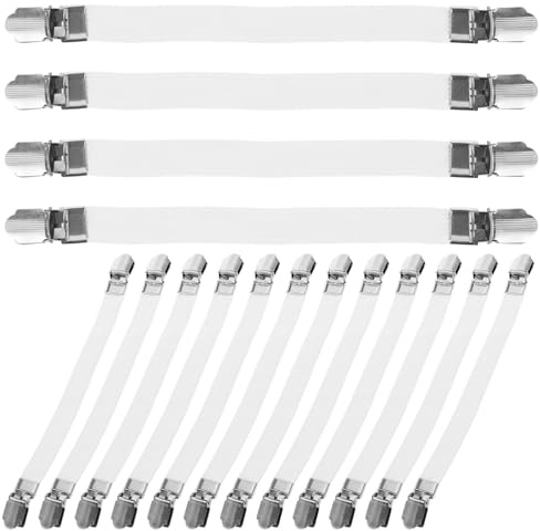 ABOOFAN 16pcs Ironing Board Cover Clips Fasteners Adjustable Elastic Straps Mini Suspenders to Keep Cover Flat and Secure Tension Clips on The Board