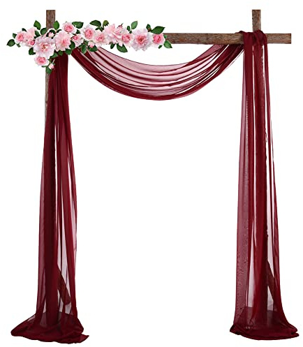 Lidzopas 1 Stück/2 Stück 70 x 550 cm elastischer Chiffon-Bogen Vorhang für Hochzeitsdekoration, Bühnenhintergrund, Stoff, Gaze-Vorhang, Weinrot, 1 Stück