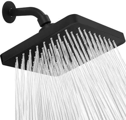 JINYOMFLY Kopfbrause Regendusche Schwarz, 6 Zoll Duschkopf Regendusche Wassersparend, Hochdruck Duschkopf für Gartendusche, Überkopfbrause Kopfbrausen Verstellbar, Quadratisch