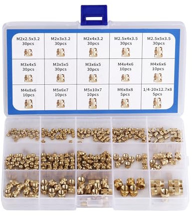 Inserti filettati,set da 300 Dado Inserto Filettato,scatola in pp,con etichetta.M2 M2.5 M3 M4 M5 M6 Inserto Filettate in Ottone, Dadi Zigrinati, per parti in plastica nelle parti della stampante 3D