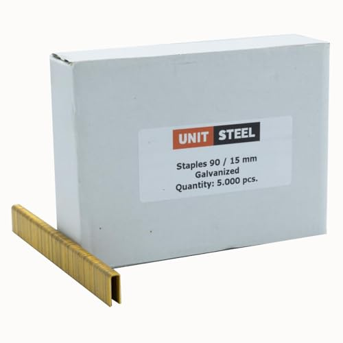 UnitSteel Type 90 Heftklammern - Beinlänge 15mm, 5.000 stück, Verzinkt, Haubold type 6000, Prebena Type E, für das Tischlerhandwerk, die Innenarchitektur und die Möbelindustrie
