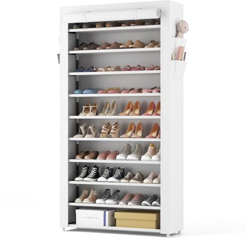 Vicye Schuhregal 11 Ebenen, Schuhschrank Hoch für 50 Paare Schuhe, Schuhaufbewahrung mit staubdichtem Überzug, Schuh-Organizer Metallgestell, Weiß, für Flur, Wohnzimmer