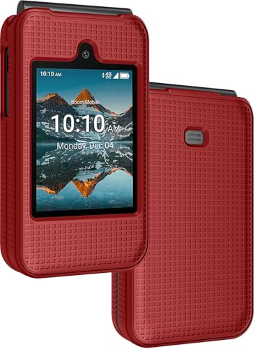Nakedcellphone Case for Consumer Cellular Iris Easy Flip Phone/Boost Mobile Summit Flip 4G, Slim Hard Shell Protector Cover [Anti-Fingerprint, Grid Texture] for SL006D (2024) - Bold Red