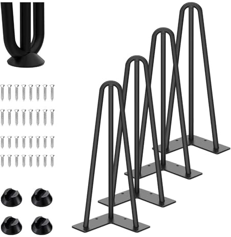 4 Stück Haarnadel Tischbeine Hairpin Legs, 3 Stange Haarnadel Füße, Metall Möbelfüße Mit Bodenschoner, 35cm/14'' Höhe für Couchtische, DIY Black Hairpin Couchtisch Beine für Schreibtisch Esstischbeine