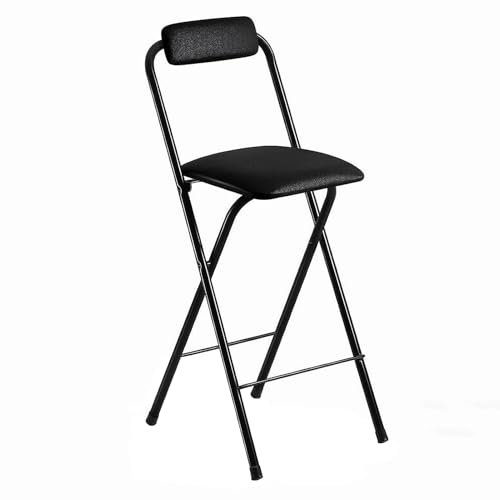 Klappbarer Barhocker mit Rückenlehne, Hoher Barhocker für den Innenbereich, Tragbarer Frühstückshocker mit Fußstütze, Barhocker für den Innenbereich mit Rutschfesten Füßen(Black)