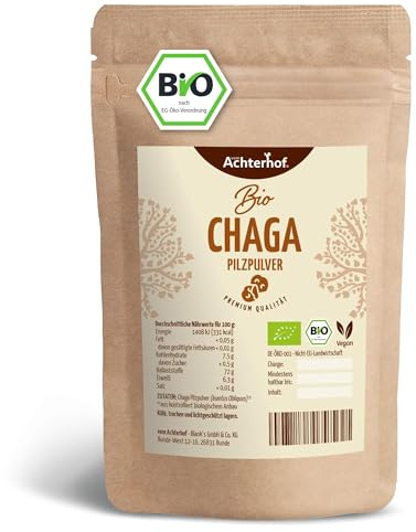 Bio Chaga Pilz Pulver 250g | Vitalpilz | naturreines Chaga Pilzpulver aus dem ganzen Fruchtkörper | als Kaffee, Tee oder Shake | vom Achterhof