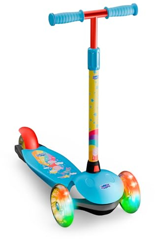 DeQUBE 914D00189 Trottinette pour Enfant Peppa Pig 3 Roues réglable avec Roues LED et Frein arrière Pliable et Facile à Transporter Ultra légère et sûre pour Les Enfants de 2 à 7 Ans