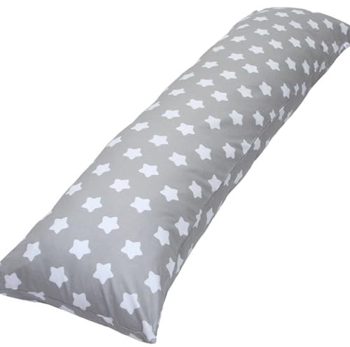 Emi&Sam Nackenkissen 40x145cm Ganzkörperkissen Stillkissen Seitenschläfer Kissen Seitenschläferkissen (11L. Sterne Weiß/Grau - Bezug)