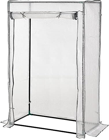 Serra Outsunny con rete in PE, porta, serra in acciaio a prova di inverno, serra per balcone, giardino, casa per pomodori 101 x 50 x 150 cm, serra per pomodori, ortaggi, fiori, bianco