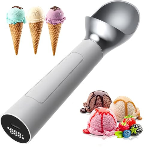 Electric Heated Ice Cream Scoop, Rechargeable Ice Cream Scooper, No-button Operation, 2 Oz Capacity, Smart Display for Battery & Temperature, Icecream Scoop for Easy Scooping Ice Cream
