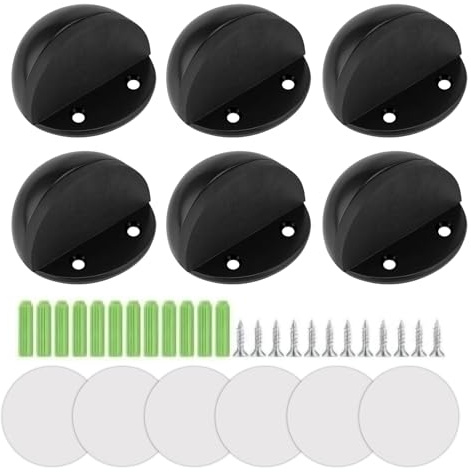Türstopper Boden, 6 Stk Edelstahl Türstopper Boden Selbstklebend mit Gummipuffern, Door Stoppers für alle Hartböden zum Schutz von Türen Wänden Möbeln, mit Schrauben (Schwarz)