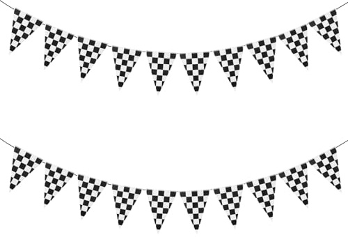 Ymapinc 2Pcs Checkered Pennant Banner Black and White Flags Banner Cars Birthday Decorations Pennant Racing Flags for Race Theme Party Decoration