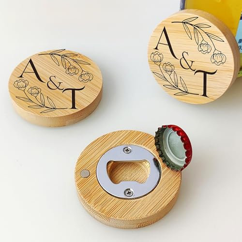 Abridor De Botellas De Madera Personalizado: Abrebotellas Magnético Personalizado, Regalo Grabado For Padrinos De Boda, Recuerdo De Boda, Accesorio De Bar(100pcs)