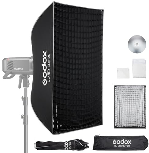 Godox UL Softbox mit Gitterdiffusor, 90 * 120cm Schnell Aufbaubare Softbox mit Bowens Halterung, Kompakte Fotobeleuchtung, Godox Softbox für Fotografie Flash Dauerlicht Monolight Blitz (90 * 120cm)