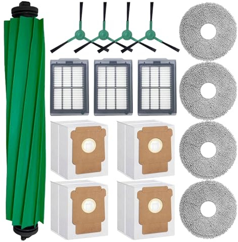 16 Piezas 505 Accesorios Recambios para iRobot Roomba Plus 505/405 Combo | para 500/400 /506/507/505X Combo,1 Cepillo Principal, 4 Cepillos Laterales, 3 Filtros, 4 Paños de Fregona, 4 Bolsas de Polvo