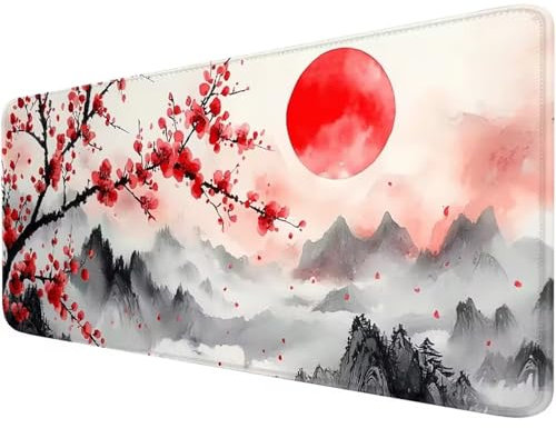 Tapis de Souris Gaming XXL Mouse Pad 1500x800x2 mm Tapis de Bureau Grande Taille avec Coutures sur Les Bords Grand Tapis de Souris pour Gamer, Ordinateur, PC (Soleil Fleur Prunier)