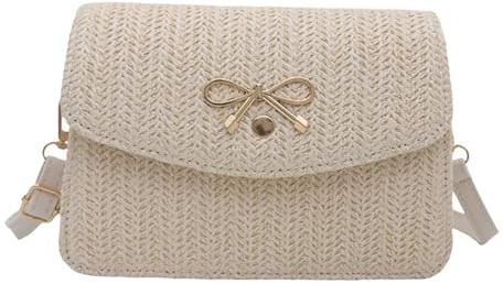 YIZITU Schultertasche aus natürlichem Stroh, gewebt, für den täglichen Gebrauch, lässig, klein, quadratisch, Umhängetasche, Reise-Strandtasche für Damen, Strohtasche, weiß, One Size