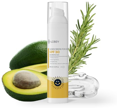 Lobey Mineralische Sonnencreme Kinder LSF 30 – Sanfter Sonnenschutz ab 3 Jahren, Vegan, Wasserfest, ohne Duftstoffe, Schützt Empfindliche Kinderhaut vor Sonnenbrand & Rötungen (100 ml)