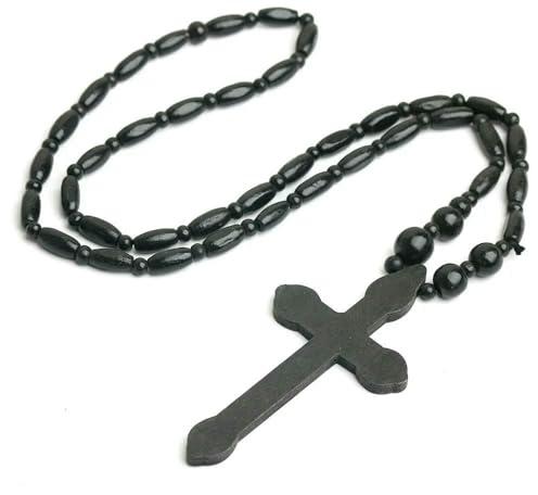 Großhandel große religiöse Holzkreuz-Rosenkranz-Perlen-Halskette, elegantes und spirituelles Zubehör, Christentum-Anhänger