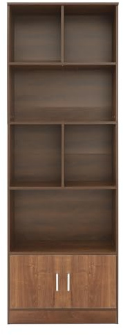 Bücherregal mit 2 Türen 6 offenen Fächer, Freistehendes Bücherregal, Moderner Bücherschrank, Vitrinenschrank offenes Aufbewahrungsregal für Wohnzimmer, Schlafzimmer, Büro, 60x23x178.2cm (Rotbraun)