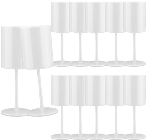 12 Pack Plastic Wine Glasses 10 Oz Large Reusable Drinking Cups Vintage Champagne Glasses with Stem,Acrylic Shatterproof Drinking Glasses Goblets for Wedding Toasting Parties Christmas Glassware，White