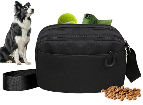 Accessonico Dog Treat Pouch Bag Dog Treat Bag for Training Dogs Walking Bags Poop Bags Holder 5 Zippered Pockets Waterproof Nylon Fabric for Pet Training Walks Toys Food (Black)