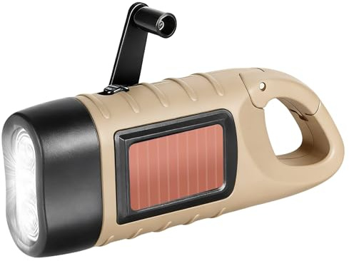 LAIVIYA Linterna Dinamo, Linterna Manivela Solar, Linterna LED DeManivela Recargable, LinternaSolar Con Manivela Y Panel Solar, LinternaSolar Recargable Para Camping Al Aire Libre (Beige)
