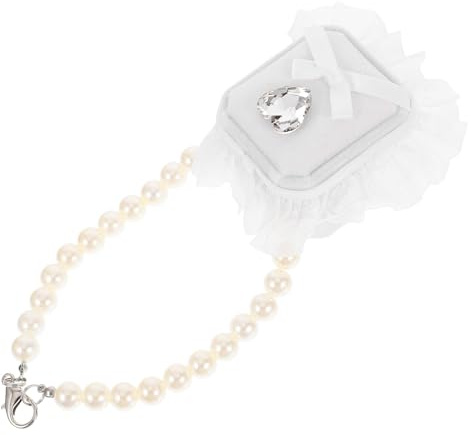 ERINGOGO Haustier Hochzeits Ringbox mit Perlenhalsband 30cm Schmuckkästchen für Eheringe und Verlobungsringe Weißes Ringkissen für Hunde Heiratsantrag und Hochzeit