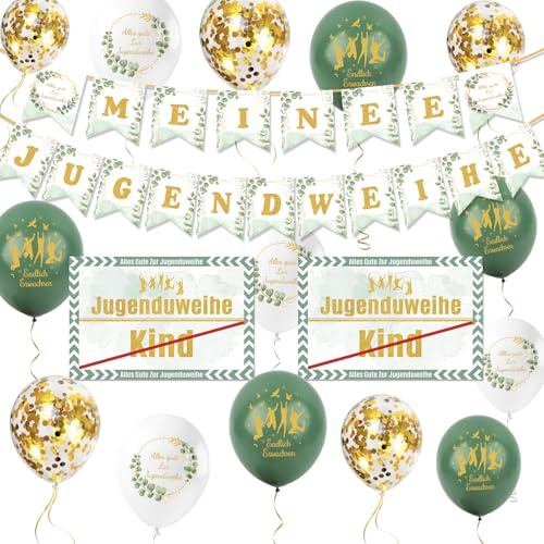 Jugendweihe Deko- Endlich Erwachsen Ballons Set mit Latexballons Banner Schild, Alles Gute zur Jugendweihe, Komplette Deko für Jungen und Mädchen, Gastgeschenke Tischdeko Kommunion Party