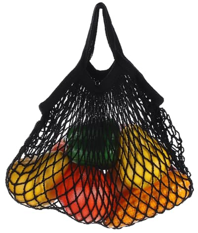 sourcing map Reusable Mesh Produce Storage Bags Washable Net Portable Fruit and Vegetable Bag Cotton String with Short Handle for Grocery Shopping Storage Fruit Vegetable, Black