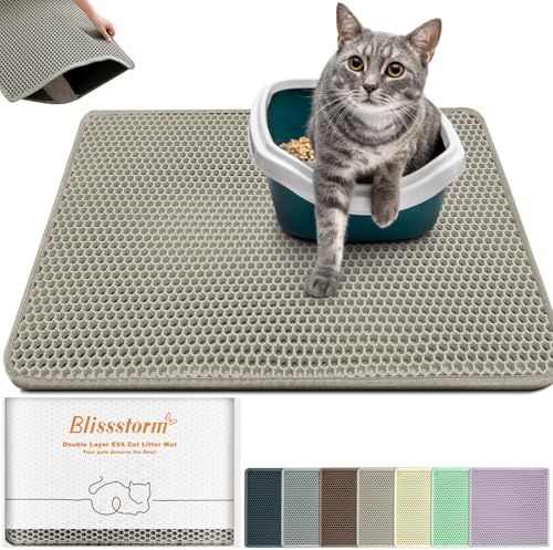 Blissstorm Katzenklo Matte 40x60cm, Doppelschicht EVA Katzenmatte Hellgrau | Wasserundurchlässig Katzenstreumatte mit Anti-Rutsch Bienenwabenmuster Katzenmatte für Alle Katzen