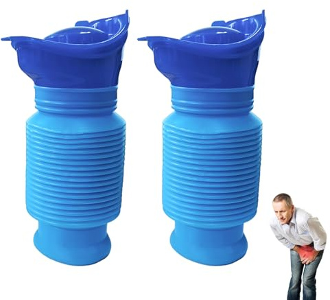 2 stycken 750 ml krympbar urinflaska för män och kvinnor, unisex bärbar mobil toalett, vikbar urinflaska för bil, resor och på språng, återanvändbara urinflaskor för bil