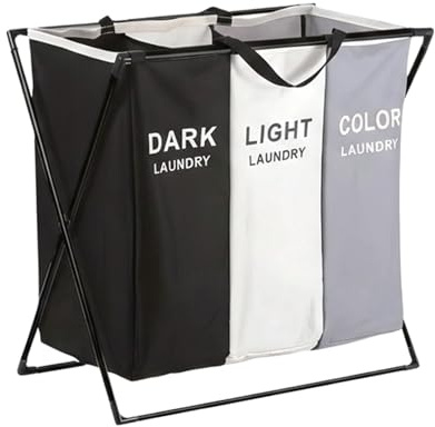 Weida Cesto para la Ropa Sucia con Compartimento | Estructura con Barras de Hierro Resistente | Organización Práctica para Baño, Lavadero o Dormitorio | Funcional (3 Compartimientos 50cm-52cm-33cm)