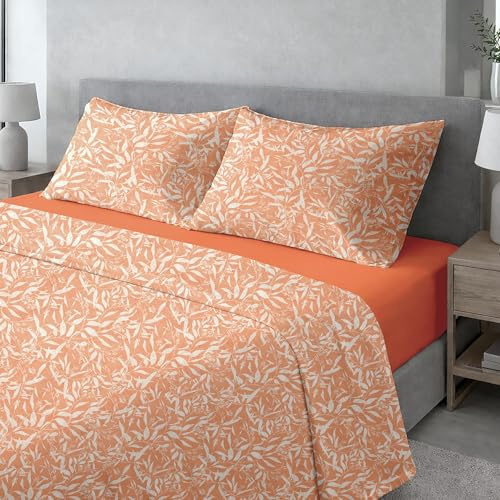 Ruggeri Lenzuola Completo Letto Matrimoniale, Microfibra, Foglie Arancione