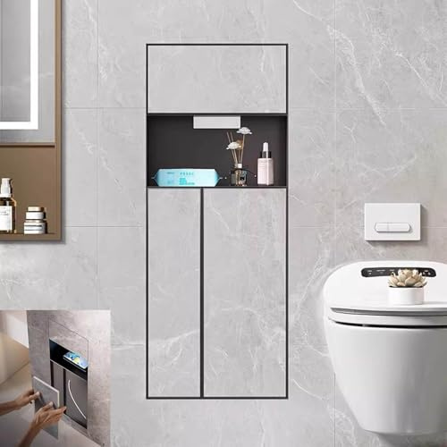 Insert mural de niche de douche en acier inoxydable, support de papier toilette encastré avec poubelle, meuble de rangement invisible carrelé pour rénovation de salle de bain