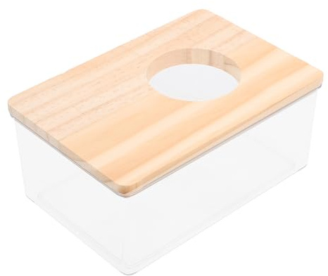 BETOOKY Sandbadewanne als Sandbad aus Acryl Transparente mit Holzdeckel und Lochabdeckung Leicht zu Reinigen Geeignet für Hamster und Andere Kleine Haustiere im Badezimmer