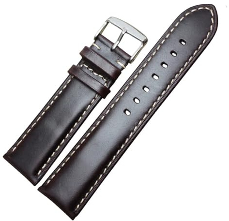 HMFang Handgjorda Klockarmband I Äkta Läder 18 19 20 21 22 24 Mm Svart Mörkbrunt Vintage Armbandsur Med Stålspänne(Dark brown silver,22mm)