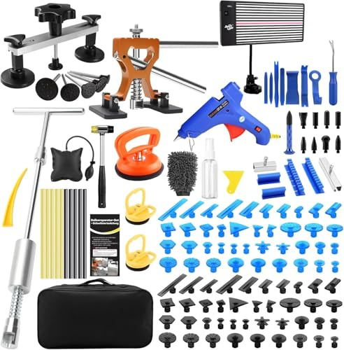 Set di riparazione per ammaccature dell'auto, senza vernice, con LED Dent Board, martello scorrevole, ponte di trazione e estrattore di ammaccature, per ammaccature auto, danni da grandine, piccole e