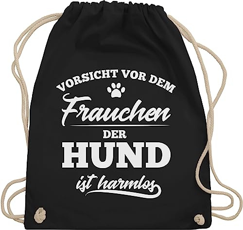 Shirtracer Turnbeutel Rucksack - Geschenk für Hundebesitzer - Vorsicht vor dem Frauchen der Hund ist harmlos - Unisize - Schwarz - hundemama hunde tasche hundefan obacht beutel hundetrainerin