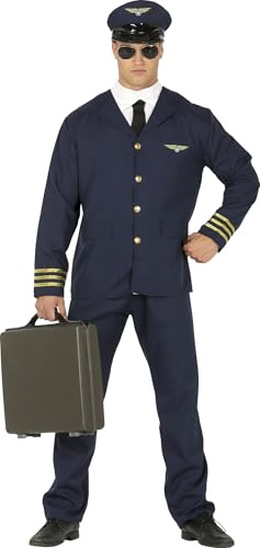 FIESTAS GUIRCA | Costume da Pilota Adulto (52-54/L) - Camicia, Giacca, Cravatta, Cappello e Pantaloni - Uniforme da Aviatore per Halloween, Carnevale e Feste in Maschera - Ideale per Uomini - Blu